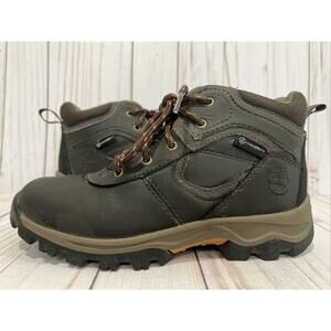 Timberland Mt. Maddsen Waterproof Mid Hiker Brown Leather Boot Boys Size 1.5